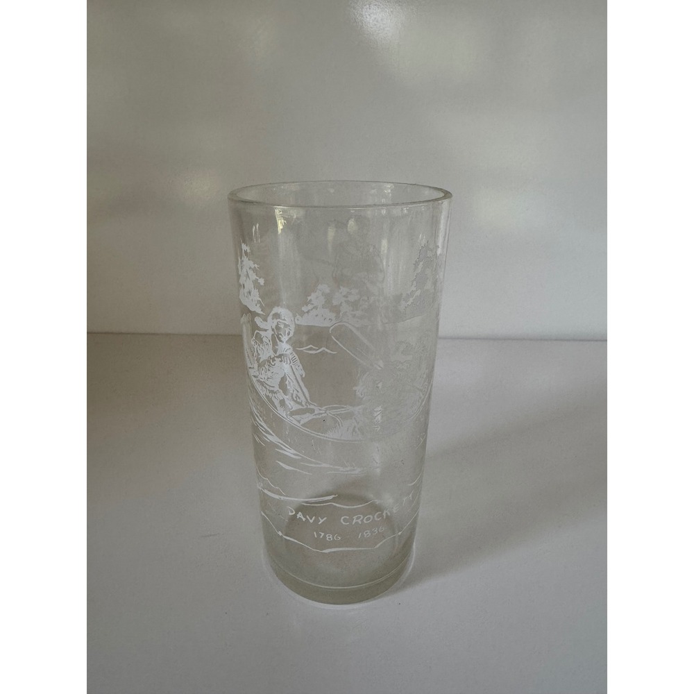 Vintage Davy Crockett Glass Tumbler Hero of the Alamo White Frosted Graphics